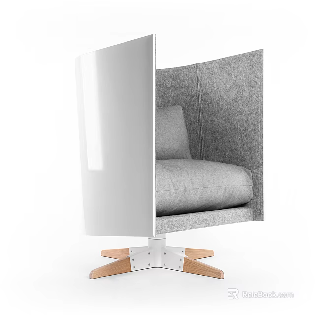 Modern Single Sofa With Curved Backrest Gray Fabric And Wooden Base Design 3d model 