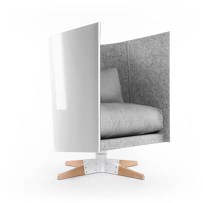 Modern Single Sofa With Curved Backrest Gray Fabric And Wooden Base Design 3d model