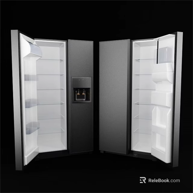 Double Door Refrigerator Freezer With Modern Design Open Shelves For Kitchen Use 3d model 