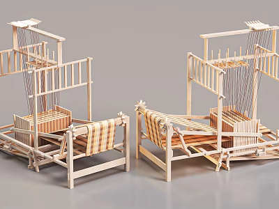 Traditional Wooden Weaving Looms With Intricate Structure And Woven Details 3d model