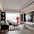 Stylish Living Room Interior With Leather Sofa Bookshelf Table Lamp And Wall Magazines Posters