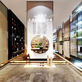 Elegant Chinese Style Interior Space With Circular Window Calligraphy And Display Shelves