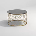 Black Marble Top Coffee Table With Gold Metal Geometric Frame Design 3d model