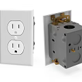 White Double Socket Switch Panel With Gray Mounting Base And Metal Components 3d model