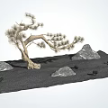 Natural Garden Decor With Curved Pine Tree Rocks And Sandy Ground 3d model