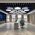 Modern Public Office Space With Open Layout Computer Desks Wooden Walls And Glass Partition