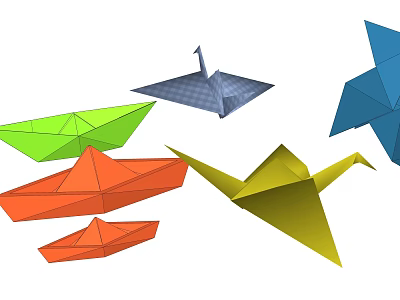 Colorful Origami Hanging Decorations With Crane Boat And Star Shapes 3d model