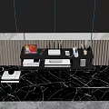 Daily Electrical Appliances Including Tablet Router Projector And Speaker On Wall Mounted Shelf