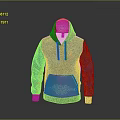 Blue And Orange Zip Up Hoodie With Geometric Pattern For Casual Wear