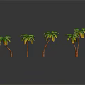 Cartoon Scene with Palm Trees Orange Trunks Green Yellow Leaves Gray Background Reflections