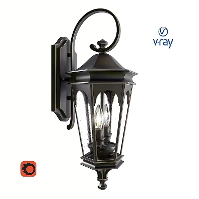 Traditional Outdoor Wall Light with Black Metal Frame and Glass Shade for Garden Entryway 3d model