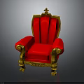 Ornate Red And Golden Classical Chair With Carved Armrests Decorative Backrest And Elegant Legs