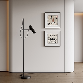 Modern Hanging Painting Square Hanging Painting Black and White Hanging Painting Floor Lamp Abstract Hanging Painting 3d model