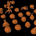 Orange Halloween Decorations With Pumpkin Lanterns Spider And Ghost Shapes 3d model