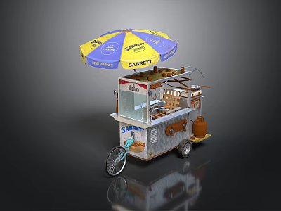 Shanity Brand Street Food Cart With Yellow Blue Umbrella And Transparent 3d model
