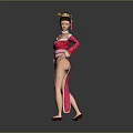 Traditional Pink Costume Female Game Movie Character With Hair Bun And Hands On Hips