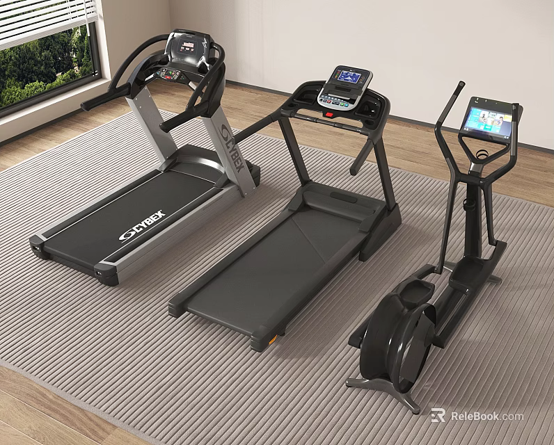 Home Gym Fitness Equipment Including Treadmills And Elliptical Machine With Digital Screens 3d model 