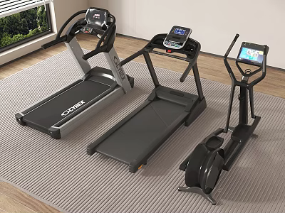 Home Gym Fitness Equipment Including Treadmills And Elliptical Machine With Digital Screens 3d model