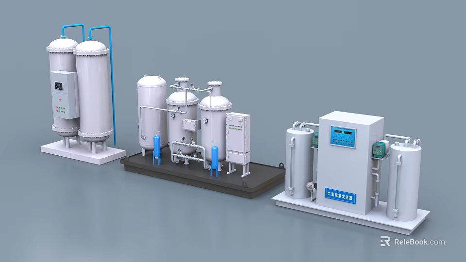 Industrial Processing Equipment Featuring Cylindrical Tanks Pipes and Control Panels 3d model 