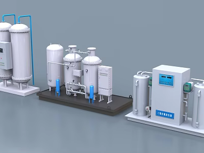 Industrial Processing Equipment Featuring Cylindrical Tanks Pipes and Control Panels 3d model