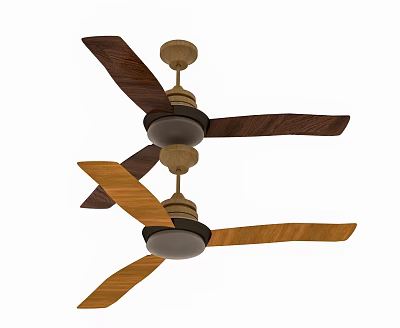 Two Air Conditioning Fans With Wooden Blades In Brown And Light Brown Tones 3d model