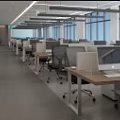 Modern Public Office Space With Open Desks Ergonomic Chairs Windows Lighting And Storage Cabinets