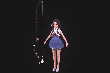 Cute little girl woman game characters 3d model