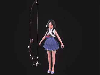 Cute little girl woman game characters 3d model