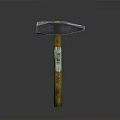 Carpentry Hammer with Metal Head Wooden Handle and Label on Handle