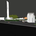Garden Landscape of Chinese Medicine Capital with Tall White Tower Green Trees and Paved Ground