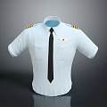 White Short Sleeve Pilot Shirt With Black Tie Yellow Striped Epaulets And Emblem