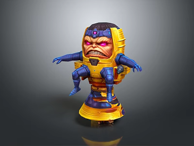 3D Game Character Model With Purple Head Yellow Body Blue Limbs And Angry Expression 3d model