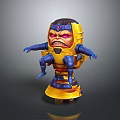 3D Game Character Model With Purple Head Yellow Body Blue Limbs And Angry Expression