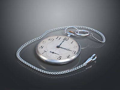 Classic Silver Pocket Watch With Metal Chain And Round Dial Design 3d model