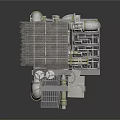Complex Industrial Machinery Equipment With Metal Platform And Steel Pipes