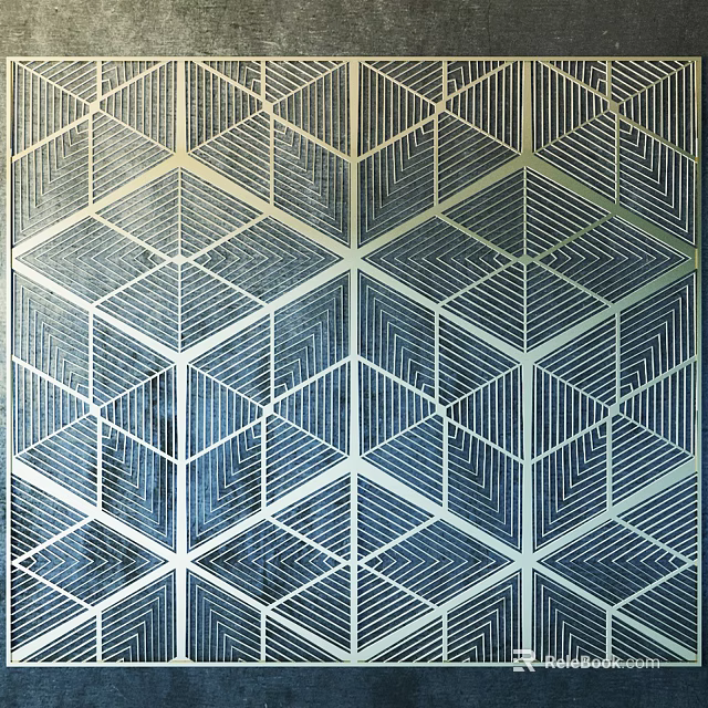 Blue And White Geometric Wall Design With Diamond Shapes And Linear Patterns 3d model 