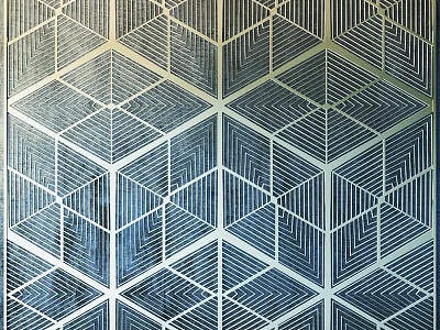 Blue And White Geometric Wall Design With Diamond Shapes And Linear Patterns 3d model