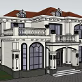 Classical Style Detached Villa Exterior Design With Balcony Arched Windows And Front Steps 3d model