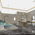Elegant Modern Office Interior With Turquoise Sofa Desk And Marble Floor 3d model