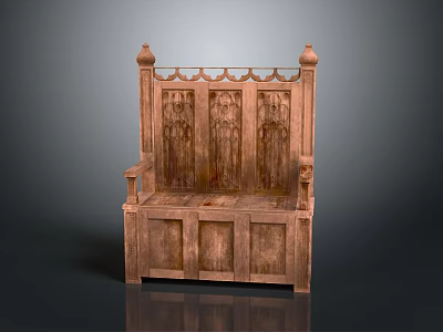 Ornate Wooden Bench With Intricate Carvings Armrests And Decorative Paneled Design 3d model