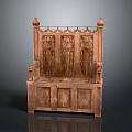 Ornate Wooden Bench With Intricate Carvings Armrests And Decorative Paneled Design