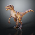 Realistic Velociraptor Dinosaur 3D Rendering With Brown Yellow Stripes And Open Mouth