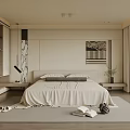 Modern Bedroom Interior Featuring White Bed Light Bedding Floor To Ceiling Window And Green Plants 3d model