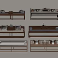 Chinese Daybed Designs Featuring Wooden Frames Cushions and Tea Tables 3d model