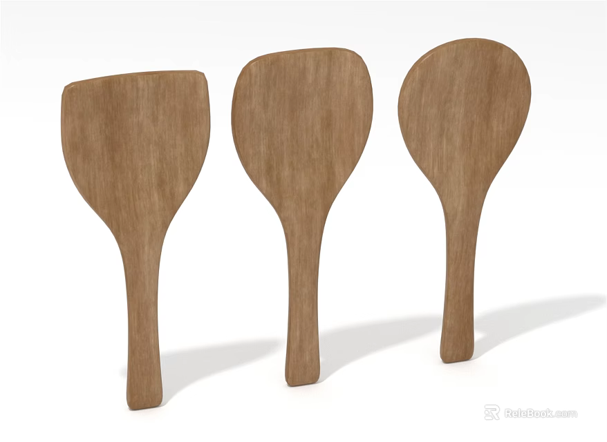 Three Handcrafted Wooden Kitchen Spatulas With Smooth Ergonomic Handle Design 3d model 
