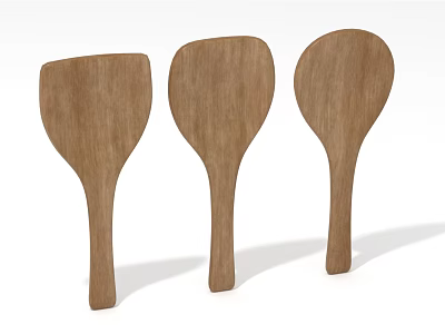Three Handcrafted Wooden Kitchen Spatulas With Smooth Ergonomic Handle Design 3d model