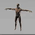 Wooden Mechanical Robot Model Standing With Outstretched Arms And Metallic Joints