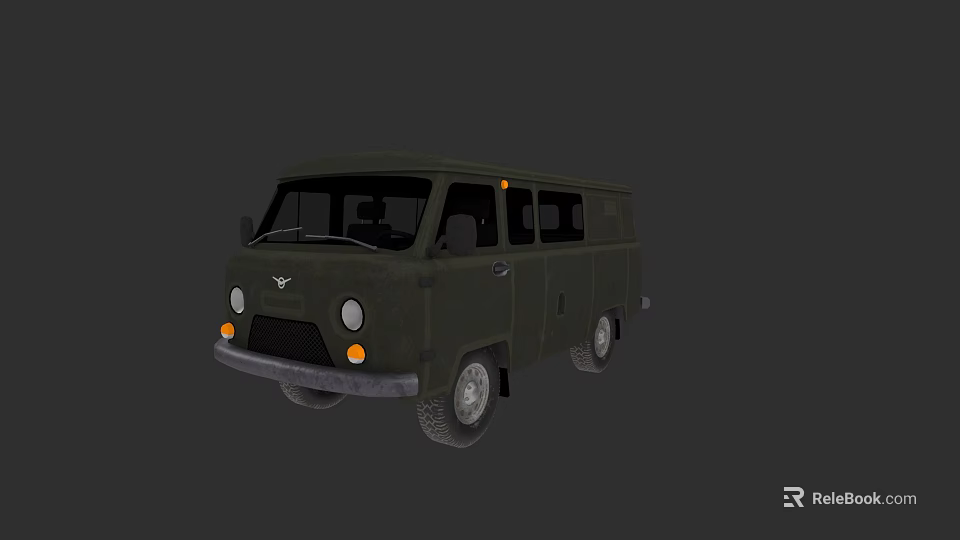 Dark Green Retro Utility Van Exterior With Classic Design And Multiple Windows 3d model 