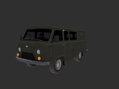 Dark Green Retro Utility Van Exterior With Classic Design And Multiple Windows 3d model