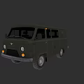 Dark Green Retro Utility Van Exterior With Classic Design And Multiple Windows